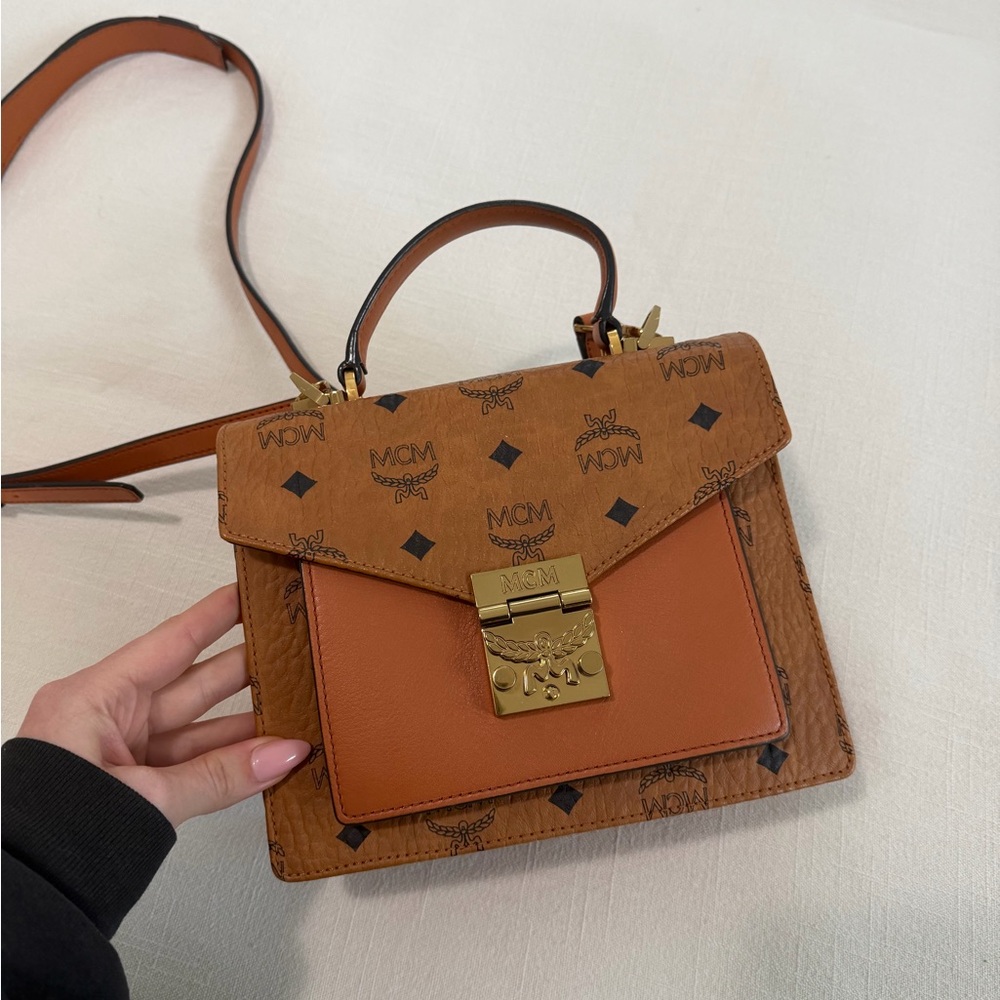 MCM Patricia Satchel in Visetos - cognac